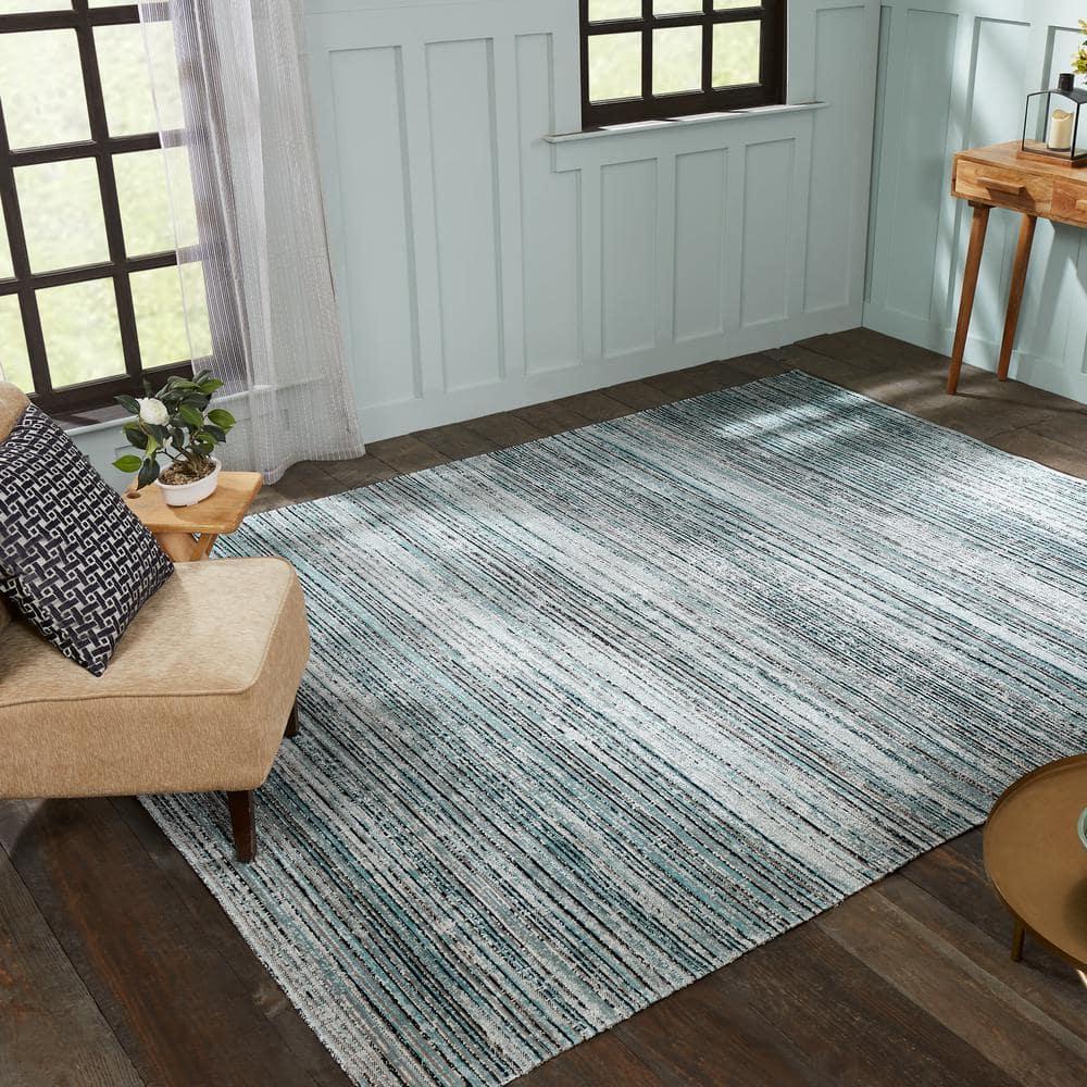 Aqua Strie 2 ft. x 3 ft. Indoor/Outdoor Area Rug