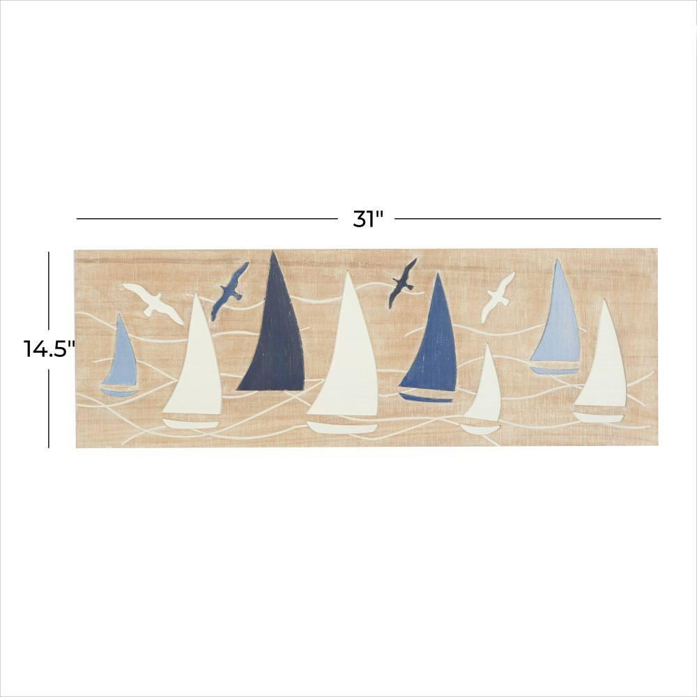 DecMode Brown Wood Sail Boat Wall Decor