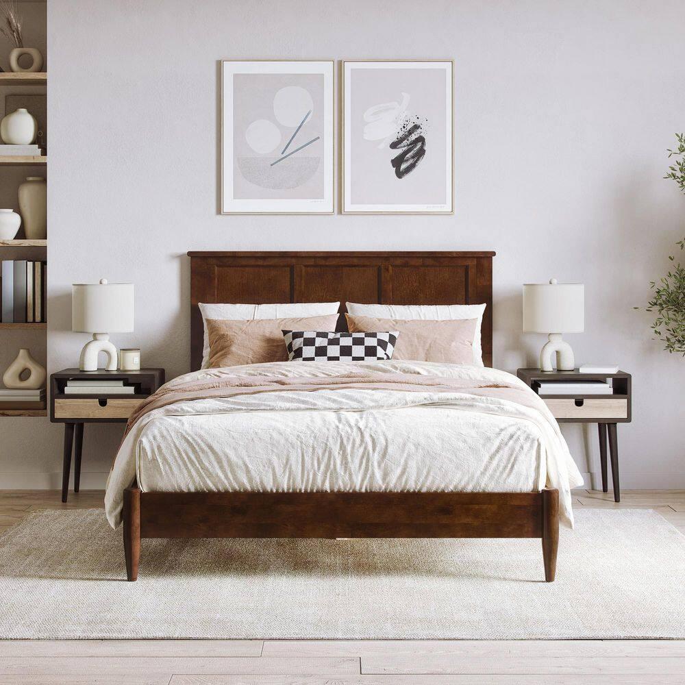 AFI Charlotte Full Solid Wood Low Profile Platform Bed, Walnut