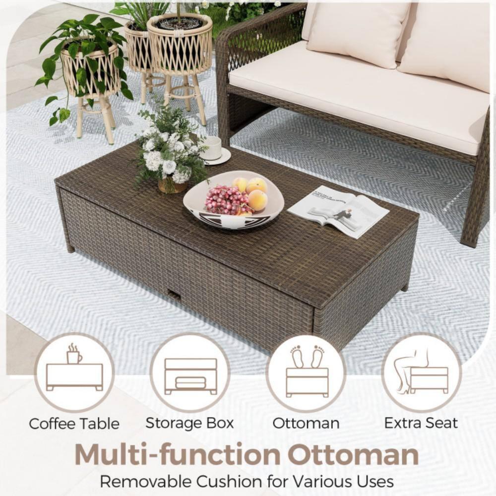 Topcobe Patio Adjustable Wicker Daybed with 4-Level Backrest and Soft Cushions, Modern Outdoor Furniture for Patio Backyard, Garden-Beige