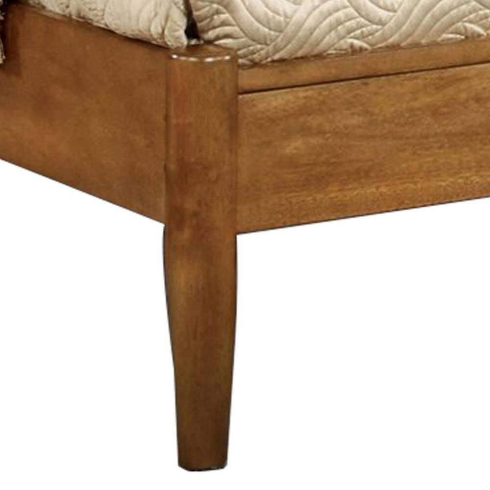 Wooden Eastern Bed with Panel Headboard, Oak Brown - King Size