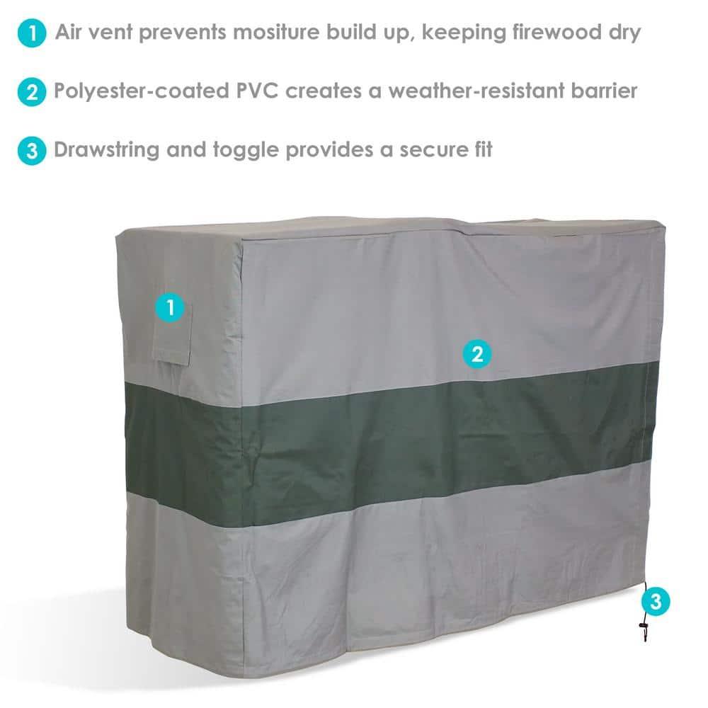Sunnydaze Outdoor Weather-Resistant Heavy-Duty Polyester with PVC Backing Firewood Log Rack Cover - 4' 2" - Gray and Green