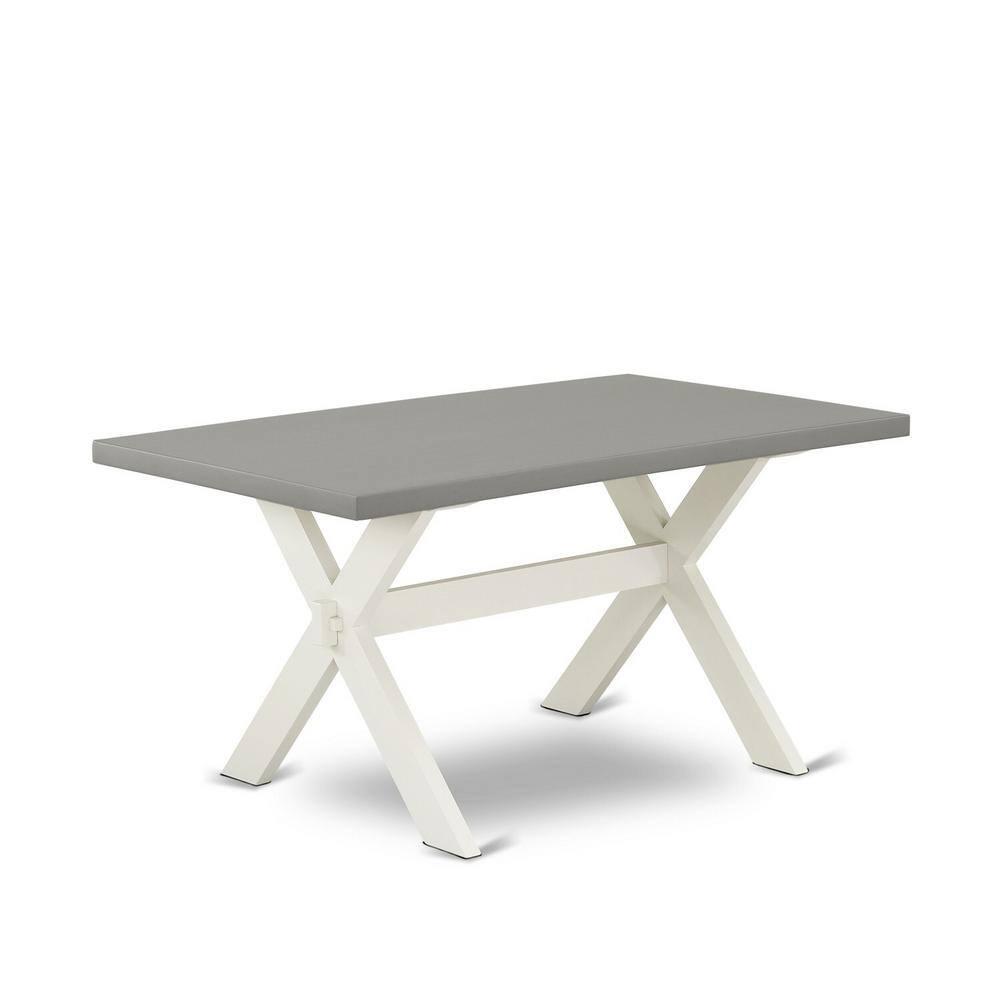 East West Furniture 7-Piece Modern Dining Set- 6 Upholstered Dining Chairs with Smoke Linen Fabric Seat and Button Tufted Chair Back - Rectangular Table Top & Wooden Cross Legs - Cement and Linen...