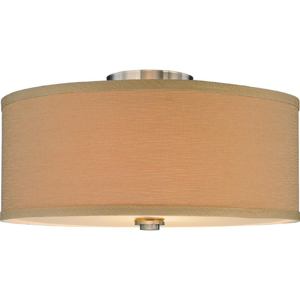 Monument Flush Mount Ceiling Fixture, Brushed Nickel, 16-1/4 In., Uses (2) 100-Watt Medium Base Lamps*