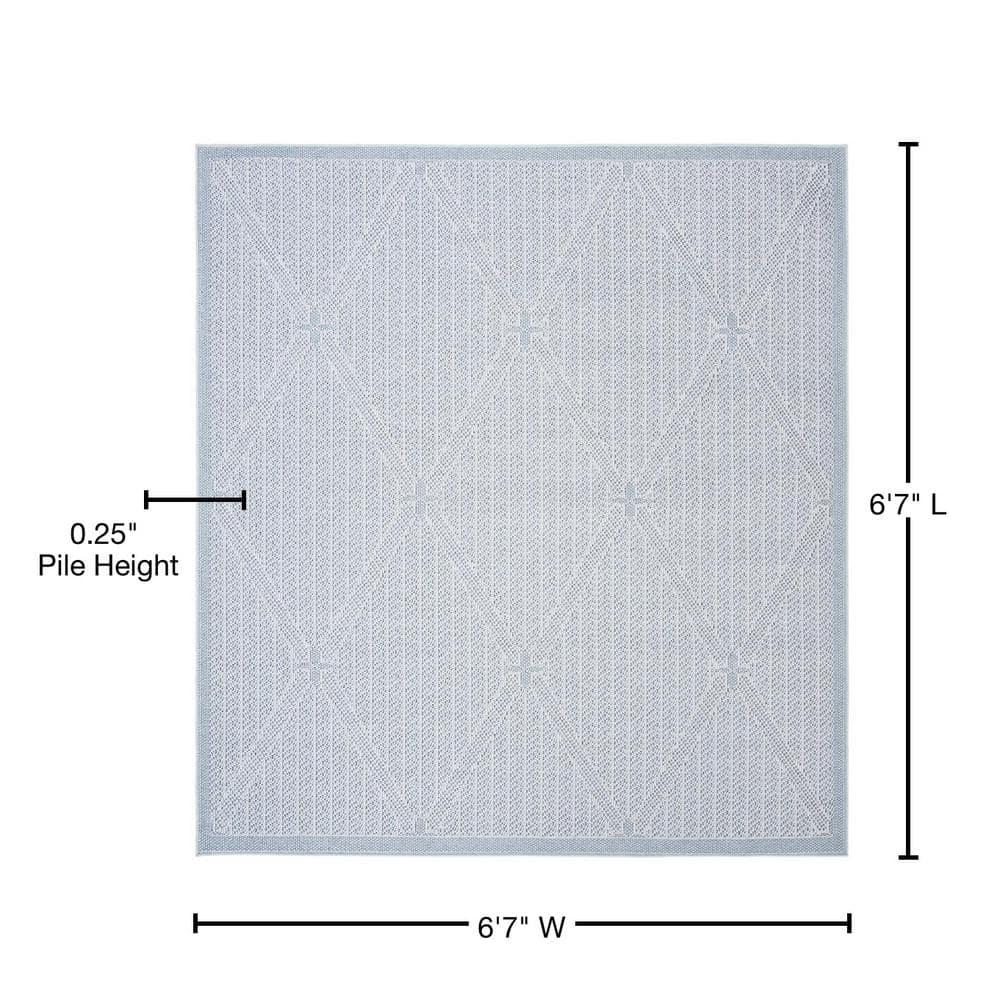 Bermuda BMU811 Machine Washable UV & Stain Resistant Non-Shedding Power Loomed Indoor/Outdoor Area Rug - Light Blue/Ivory - 6'7"x6'7" - Safavieh