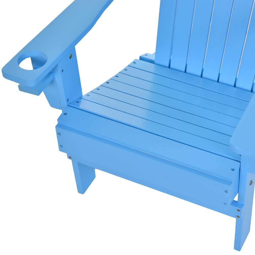 Outsunny Oversized Adirondack Chair, Outdoor Fire Pit and Porch Seating, Classic Log Lounge w/ Built-in Cupholder for Patio, Backyard, Blue