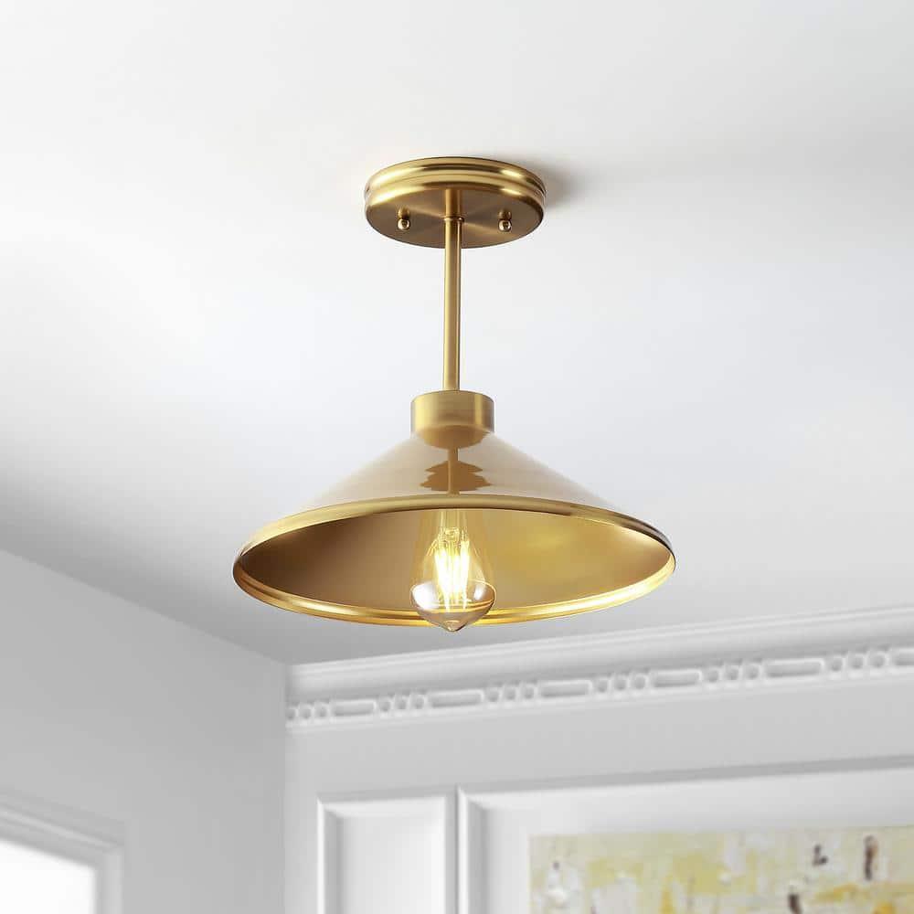 Cisco 11.75" Iron Modern Farmhouse LED Semi Flush Mount, Brass Gold
