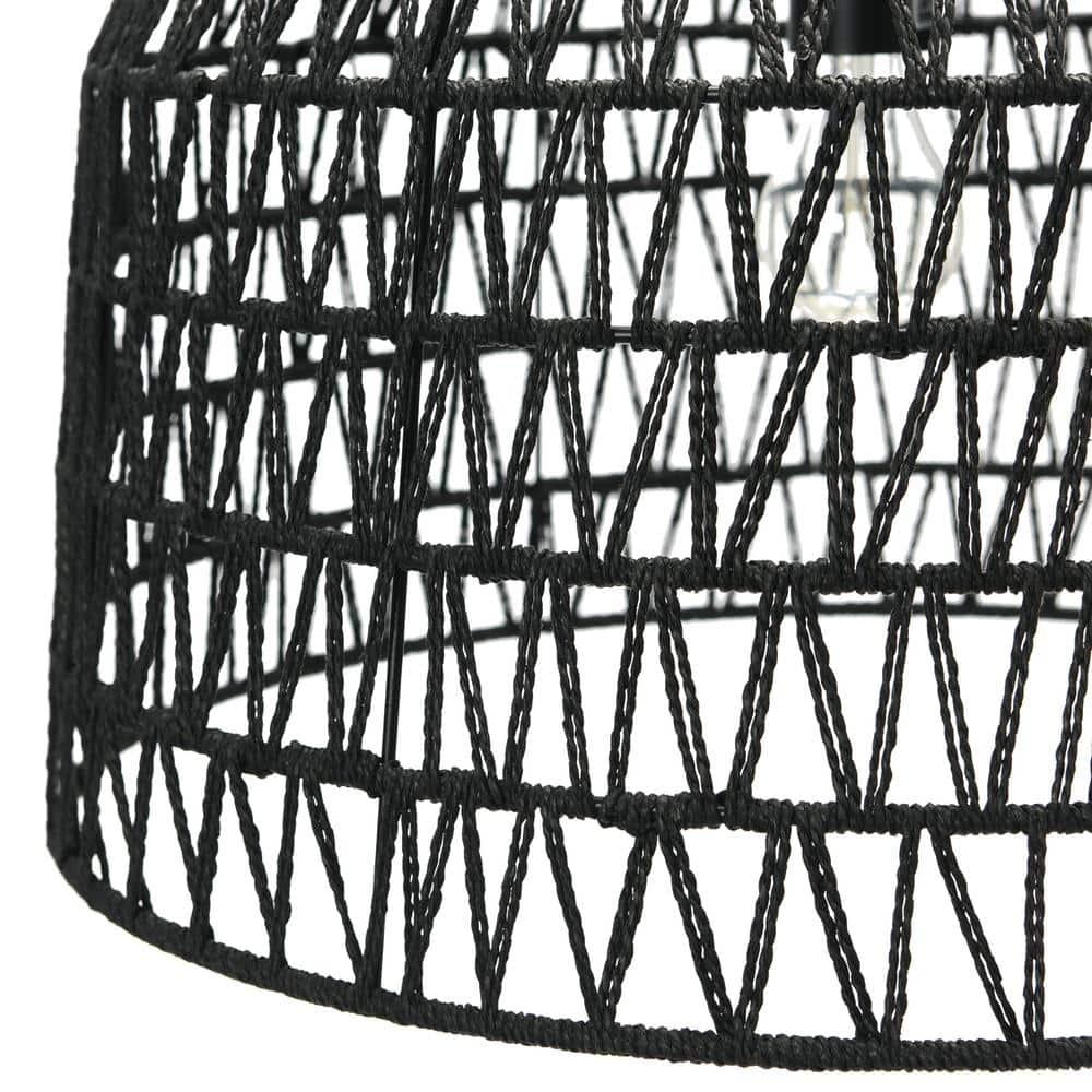 Creative Co-Op Open Weave Metal and Paper Rope Ceiling Light, Black