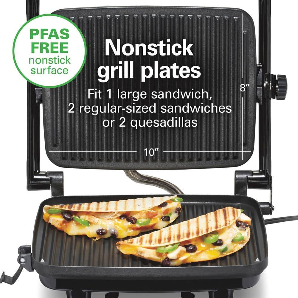 Hamilton Beach Panini Press & Gourmet Sandwich Maker, 10" x 8" Nonstick Grill Plates, 25460G