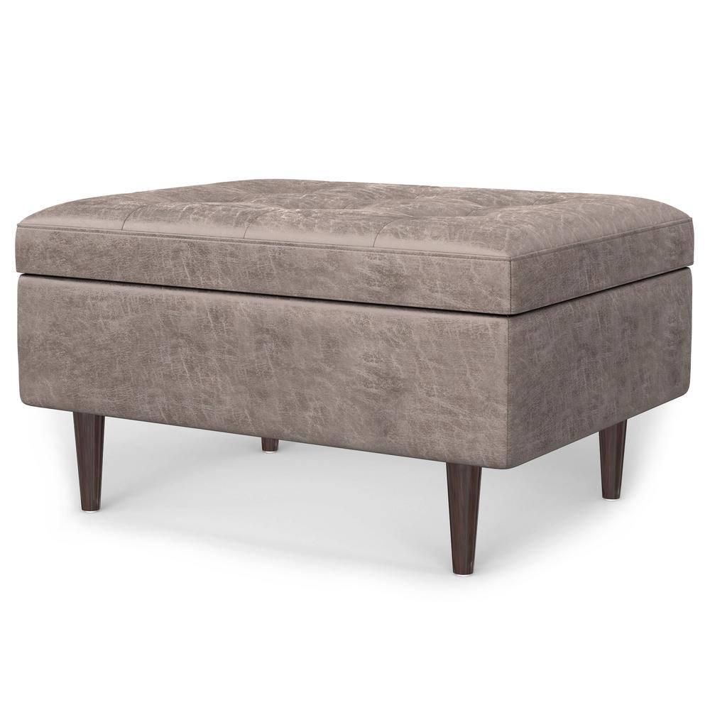 Simpli Home Shay 34"W Upholstered Coffee Table Storage Ottoman with Lift Top and Tufted Detailing