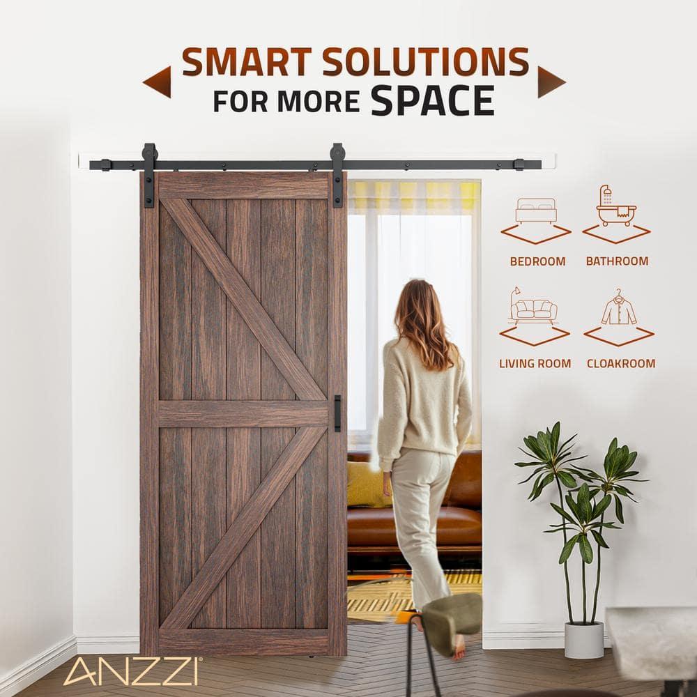 ANZZI ANZZI Heavy Duty Sturdy Wood Single Sliding Barn Door - Solid Core MDF And PVC - Knockdown Design - Hardware Included - Space-Saving Solution