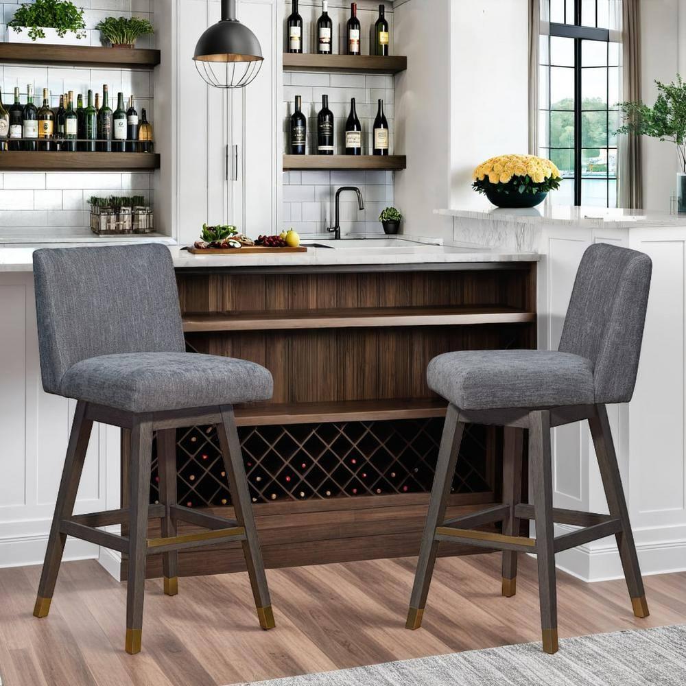 Armen Living Basila Wood Finish with Fabric Swivel Barstool Gray Oak