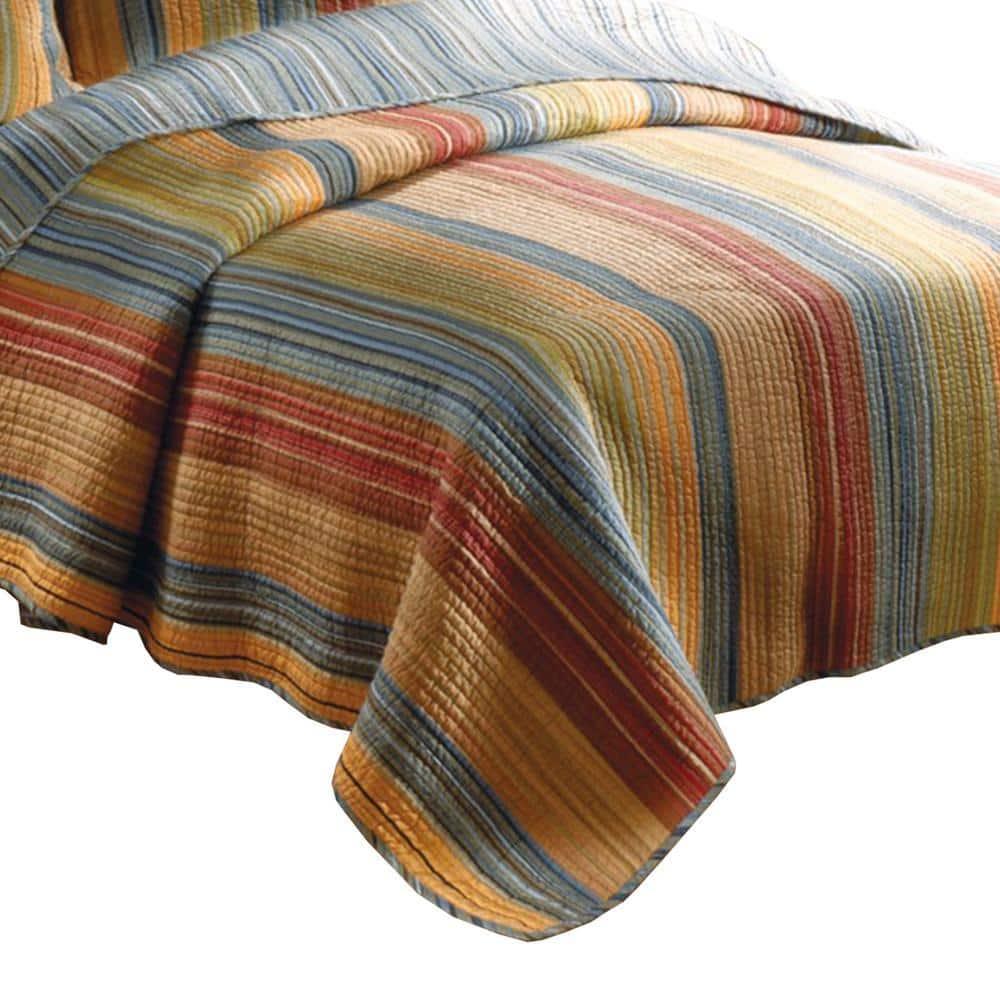 Benjara Huascaran 3 Piece Fabric Queen Size Quilt Set with Channel Stitching, Multicolor