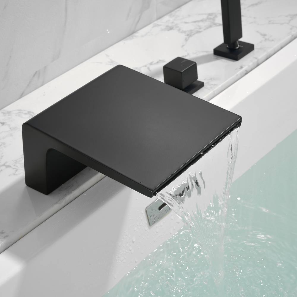 Boyel Living Single-Handle Shower Head Bathroom Bathtub Faucet, Deck Mount Roman Tub Faucet with Hand Shower and Water Suply Hose Waterfall Bath Tub Filler in Matte Black
