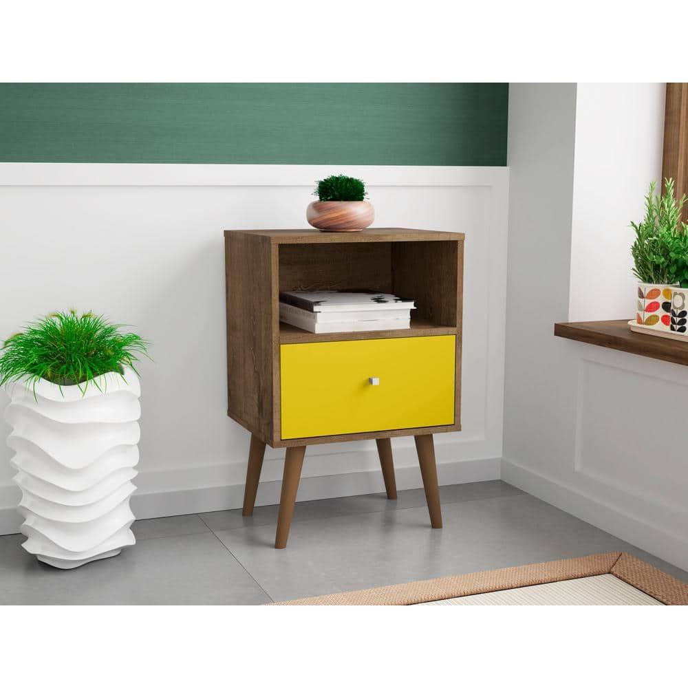 Liberty 1.0 Mid Century Modern Nightstand Rustic Brown/Yellow - Manhattan Comfort