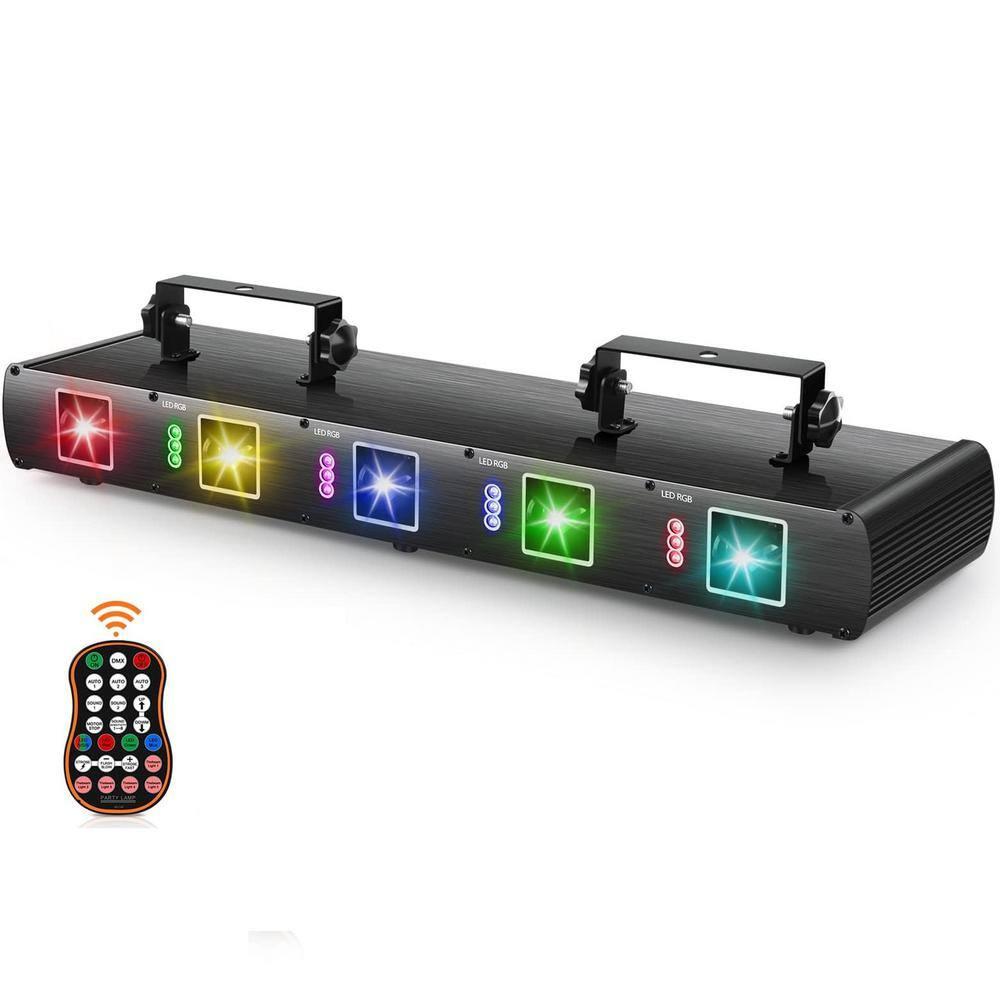 U`King Stage Laser Light, 5 Beam Sound Activated DJ Party Lights RGBYC LED Music Projector with Remote Control DMX for Dancing Birthday Bar Pub Stage