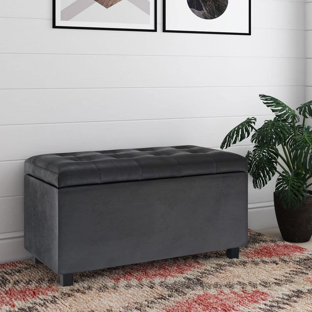Simpli Home Cosmopolitan Faux Leather Ottoman