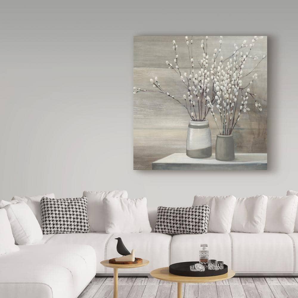 Trademark Fine Art " Pussy Willow Still Life Gray Pots Crop "