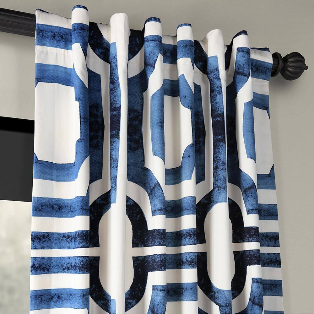 Mecca Blue Printed Cotton Curtain (1 Panel), Mecca Blue, 50W X 120L