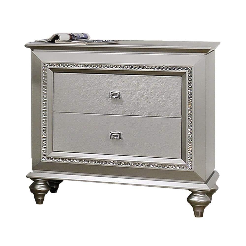 ACME Kaitlyn 2-Drawer Wooden Nightstand in Champagne White