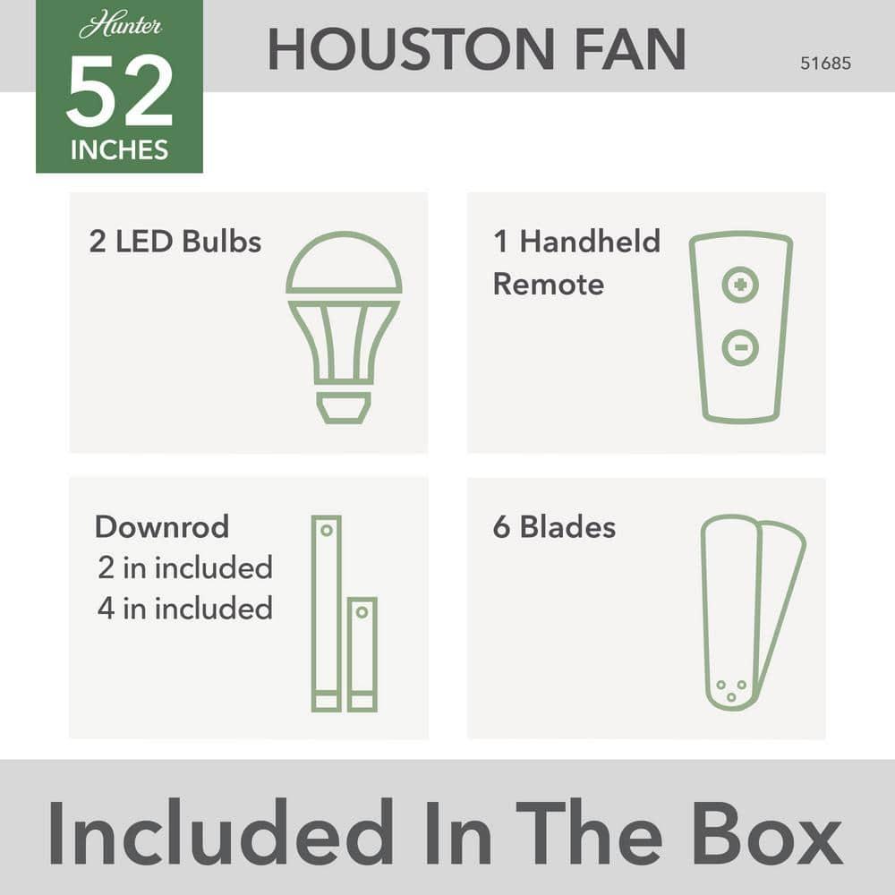 52" Houston 6 - Blade Ceiling Fan With LED Light Kit And Handheld Remote