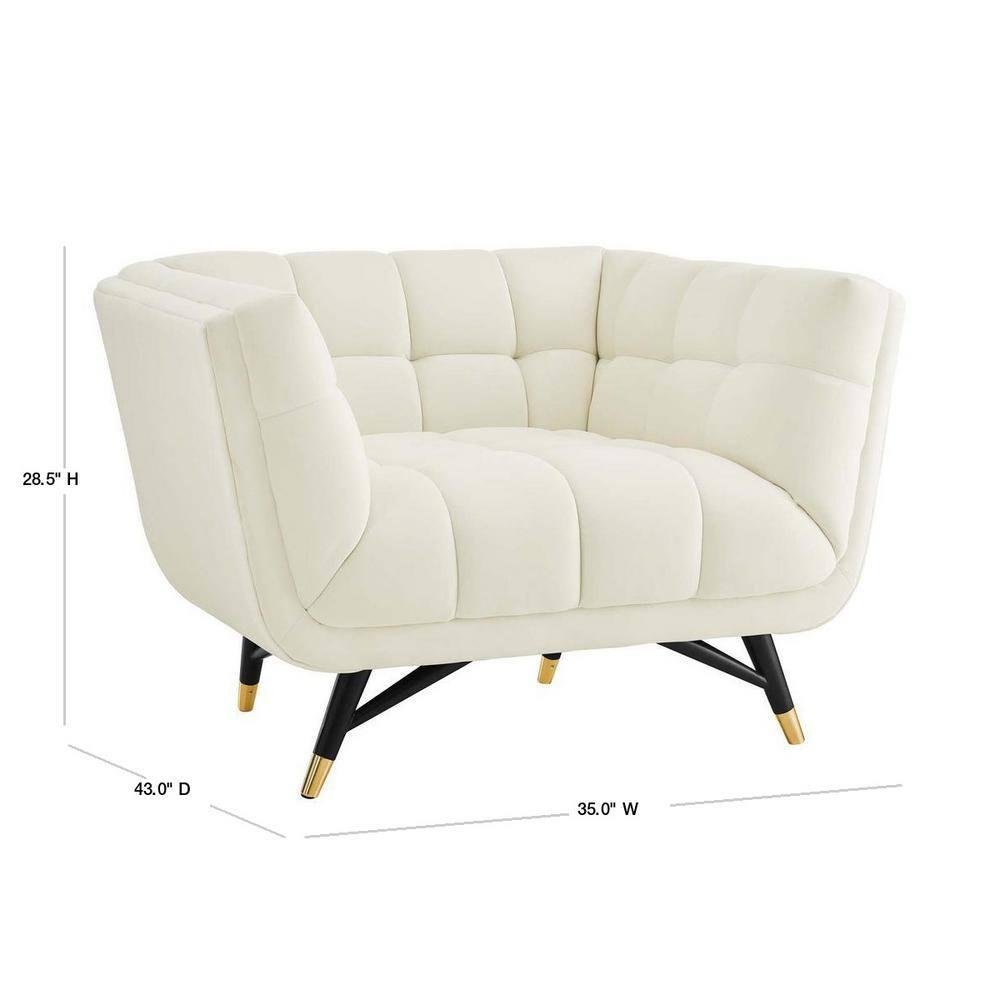 Modway Adept Performance Velvet Accent Armchair in Ivory and Black