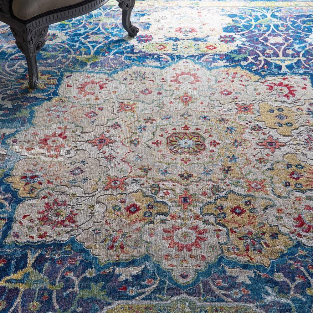 Nourison Global Vintage 7'10" x 9'10" (8' x 10') Blue Area Rug Oushak Vintage Center Medallion by Nourison