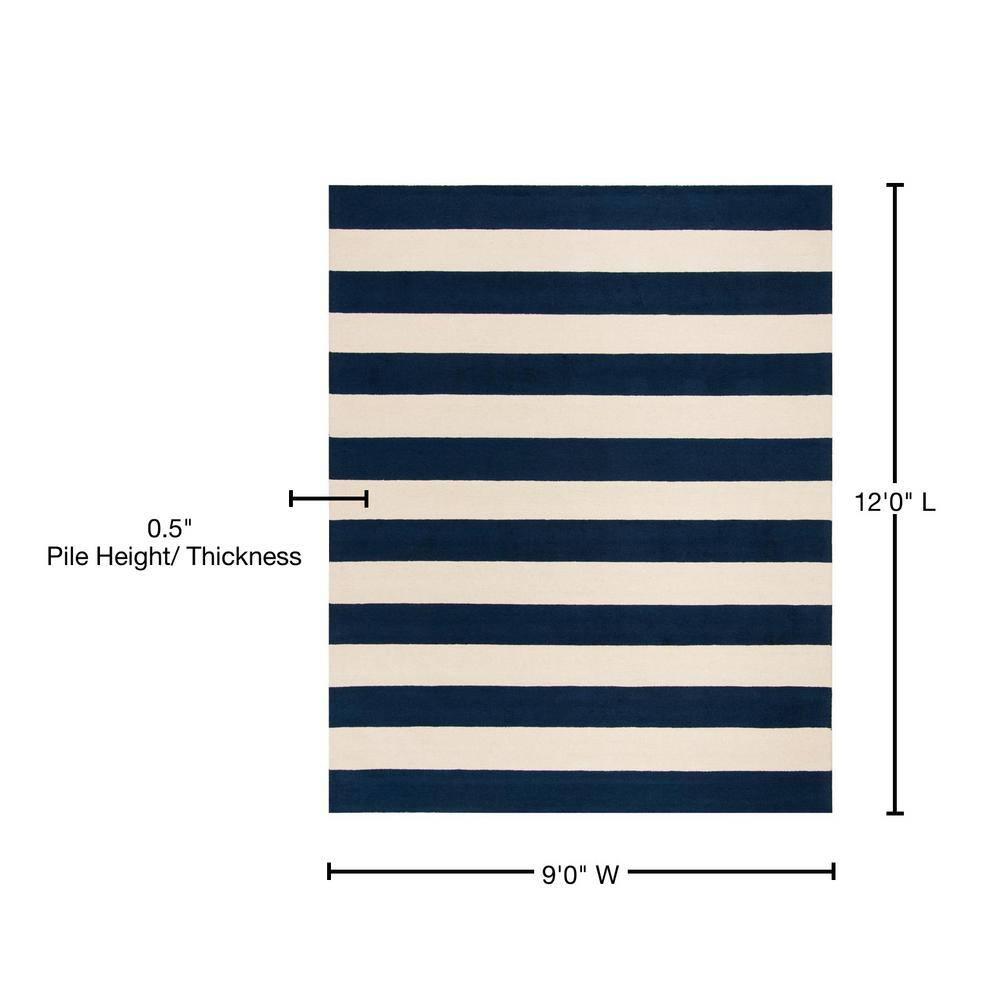 SAFAVIEH Kids Rugby Striped Wool Area Rug, Navy/Ivory, 9' x 12'