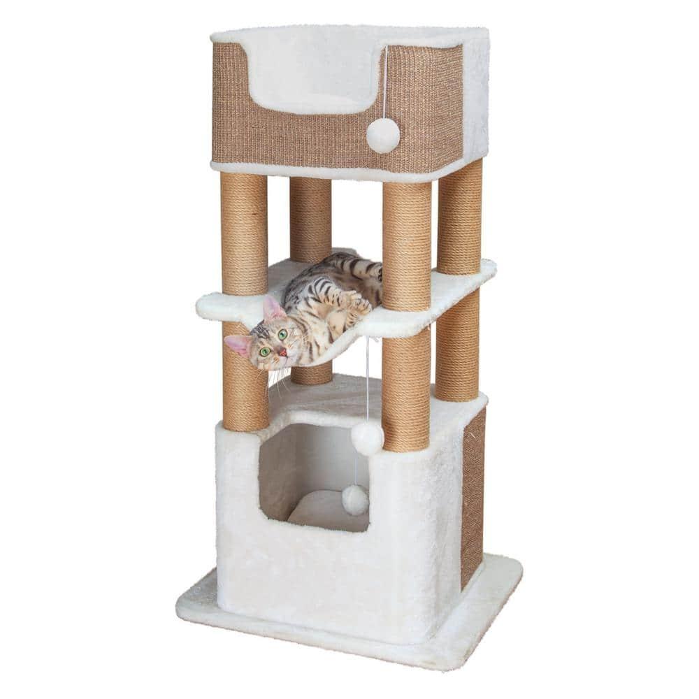 TRIXIE TRIXIE Lucano 43.3" XXL Cat Tree - Sisal Scratching Posts, Plush Covered House, Cat Beds, Platforms, Two Hanging Toys