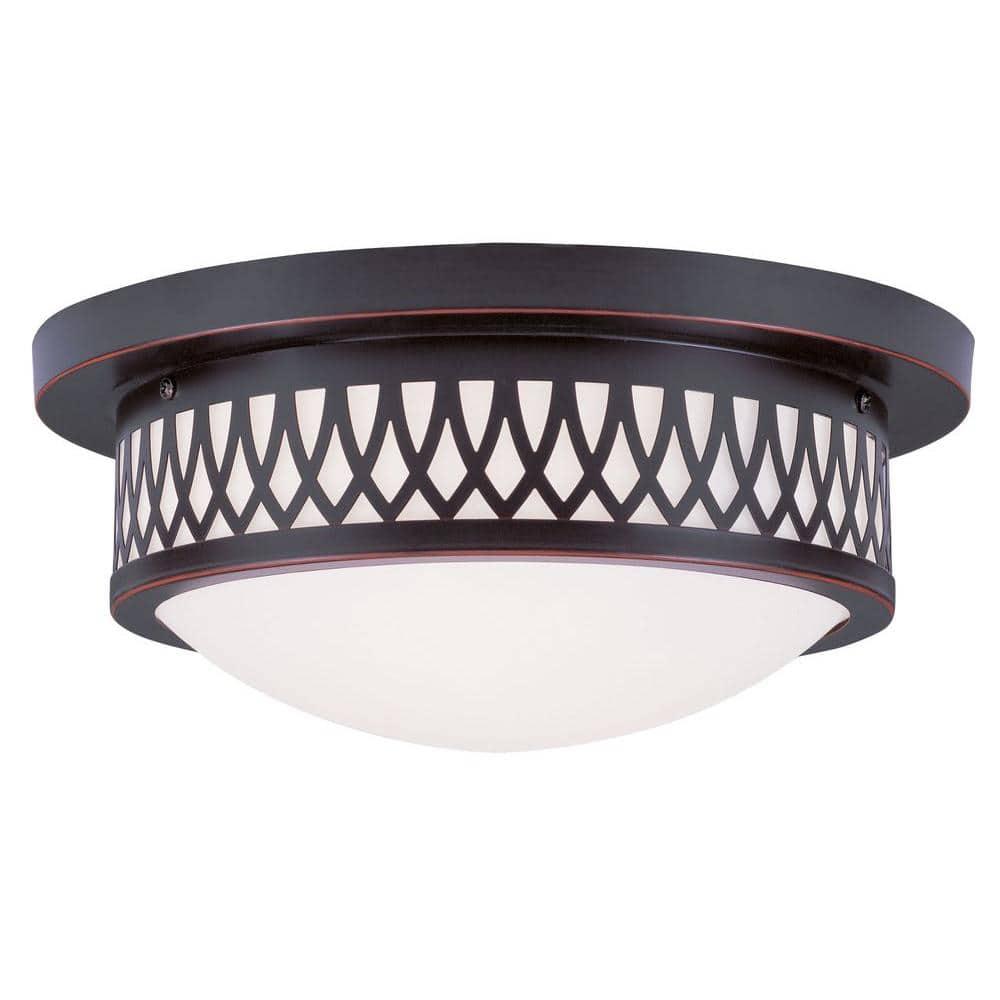 Livex Lighting Westfield Bronze/White Metal/Glass Ceiling Mount Fixture
