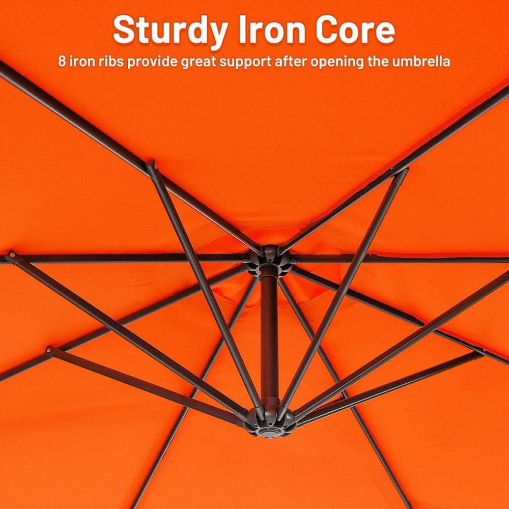 Tangkula 10FT Patio Offset Umbrella 8 Ribs Cantilever Umbrella w/Crank for Poolside Yard Lawn Garden Orange