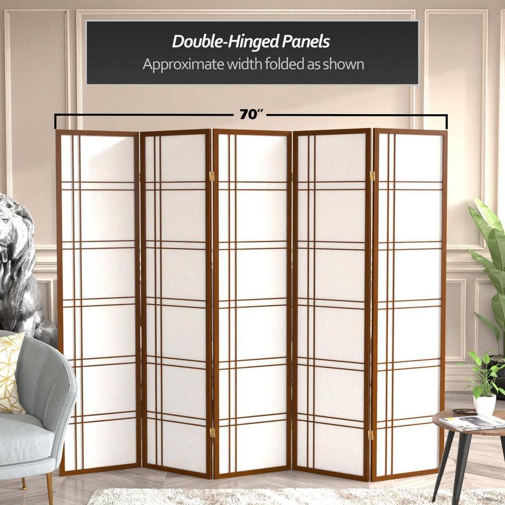 6 ft. Tall Double Cross Shoji Screen - Walnut (5 Panels)