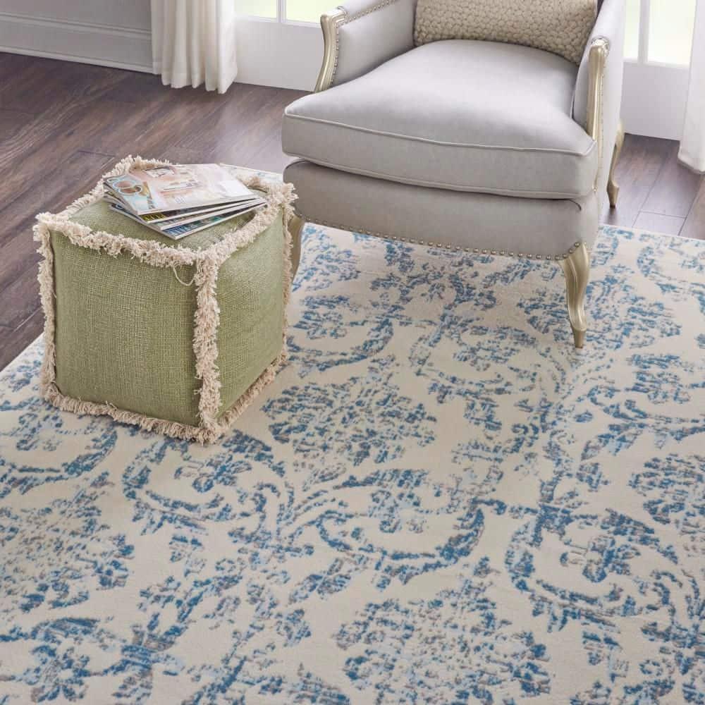 Jubilant JUB09 Area Rug Farmhouse Vintage Damask By Nourison Ivory Blue 7' x 10'