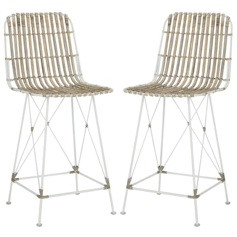 Minerva Wicker Counter Stool (Set of 2) - WIK6509 - White/White - Safavieh