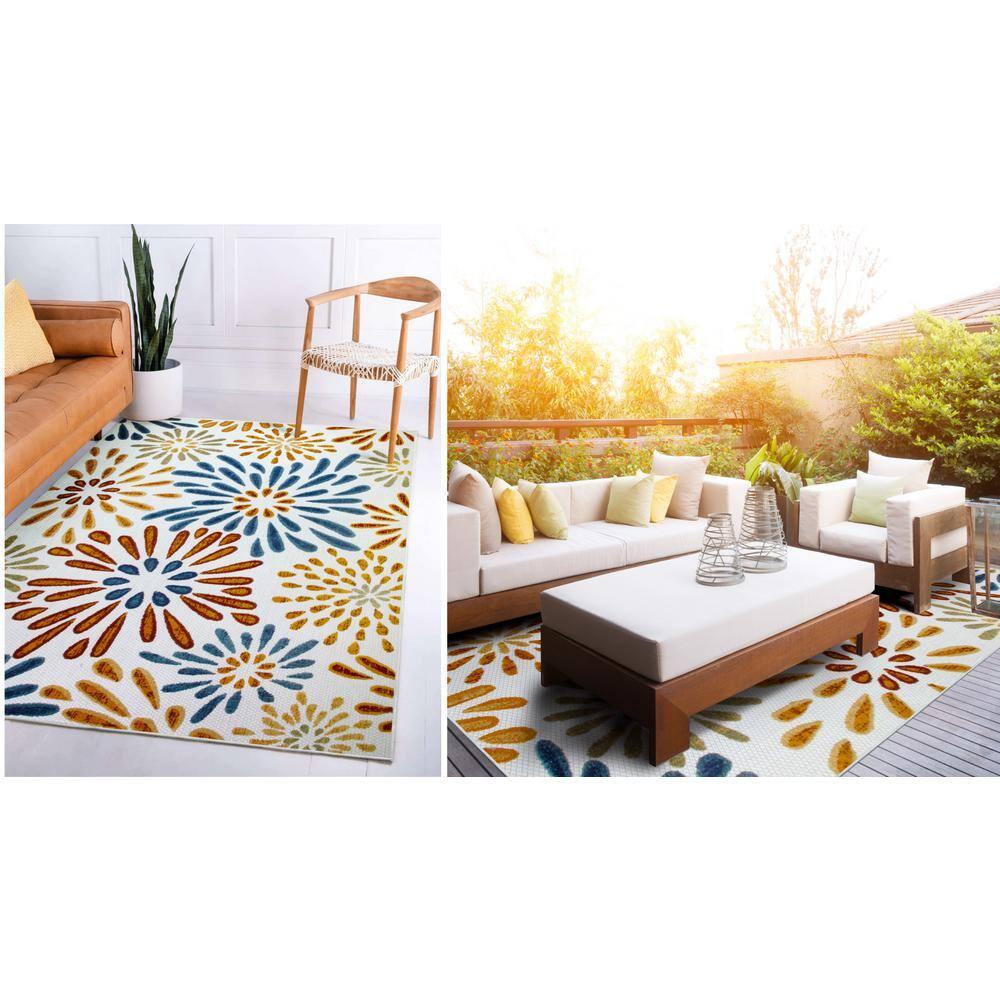 Leick Home Beam Multicolor Flower Rectangle Indoor/Outdoor Area Rug, 5'3" x 7'