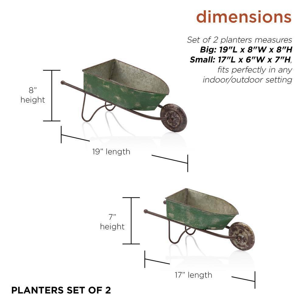 2pk Rustic Iron Wheelbarrow Garden Novelty Planter Green - Alpine Corporation