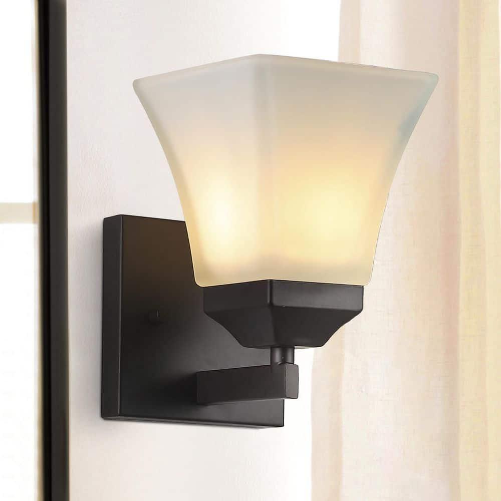 JONATHAN Y Staunton 5" 1-Light Iron/Glass Modern Cottage LED Vanity Light, Oil Rubbed Bronze