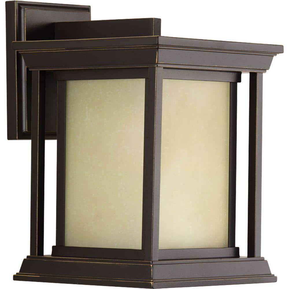Progress Lighting Endicott 1-Light Outdoor Wall Lantern in Antique Bronze with Linen Glass Shade