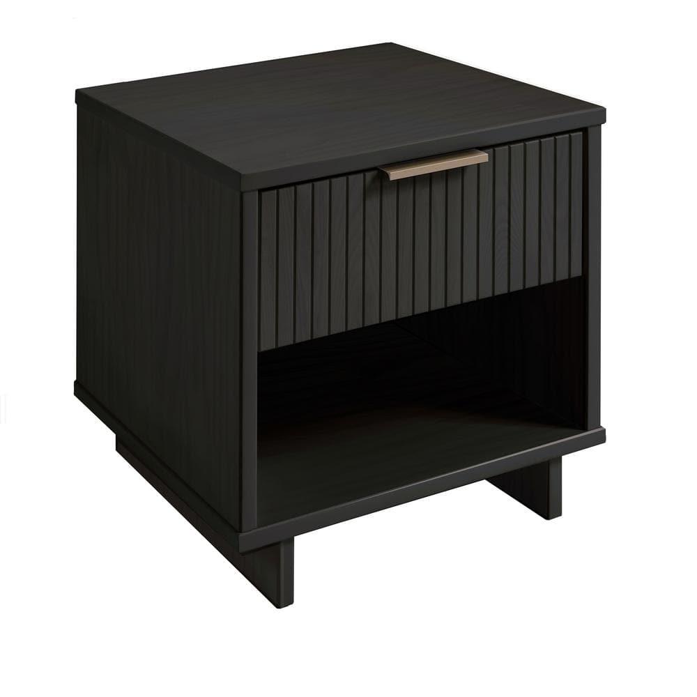 Manhattan Comfort Granville Modern 1 Drawer Nightstand Dark Gray : Bedroom Storage with Shelf, Wood Frame