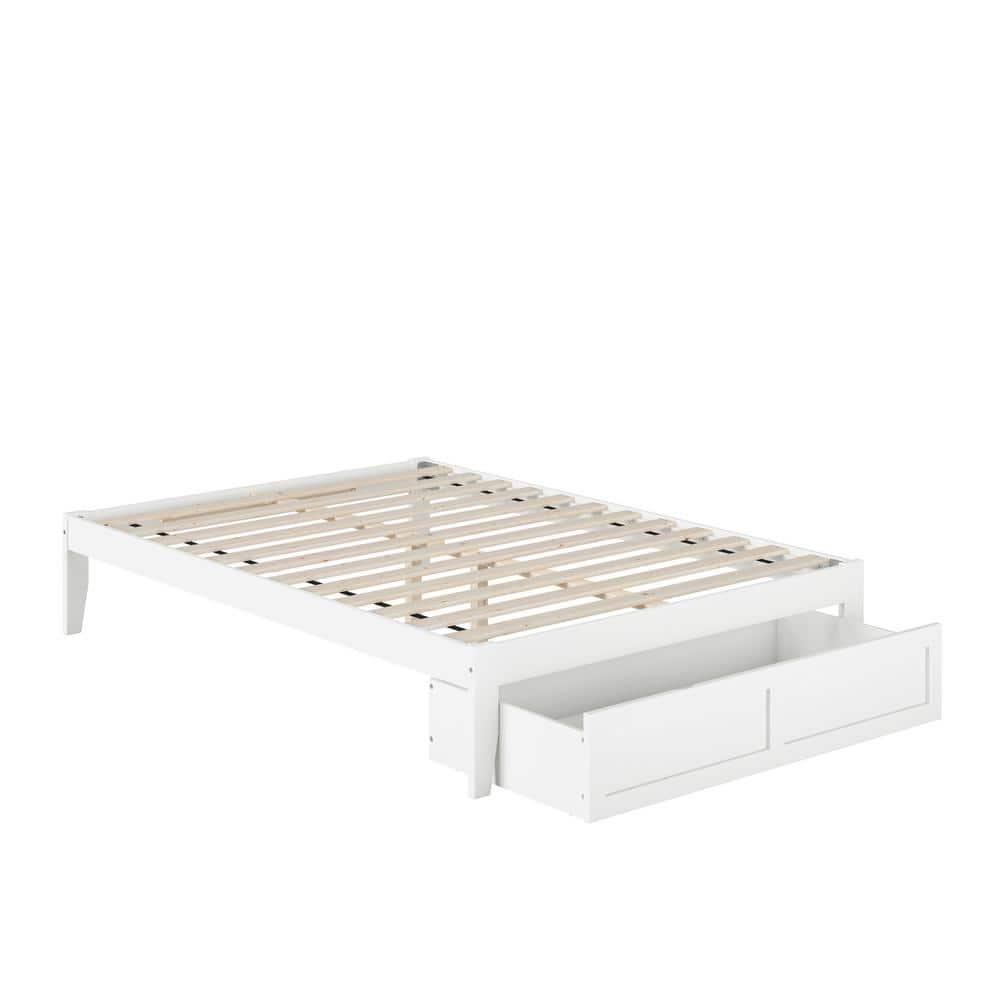 AFI Full Colorado Bed with Foot Drawer and USB Turbo Charger White: Satin Finish, No Box Spring Needed, Storage Space