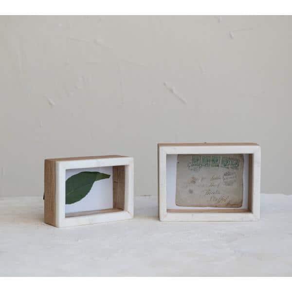White and Natural Marble and Wood Shadow Box Photo Frame