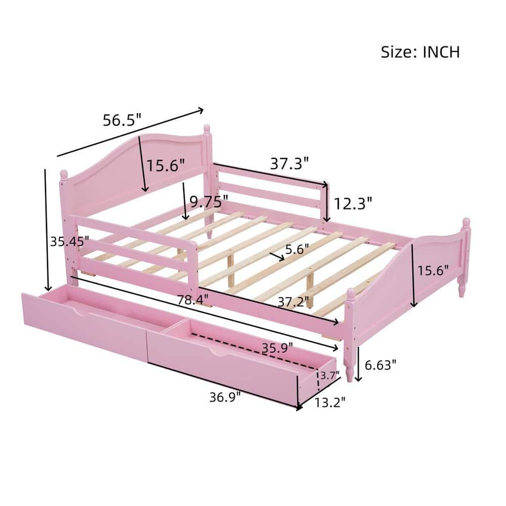 Harper & Bright Designs Kids Full Storage Bed Frame with 2 Drawers and Rails, Wood Platform Beds with Headboard and Footboard, Full Size Bed with Slat Support for Boys Girls,No Box Spring Needed,Pink