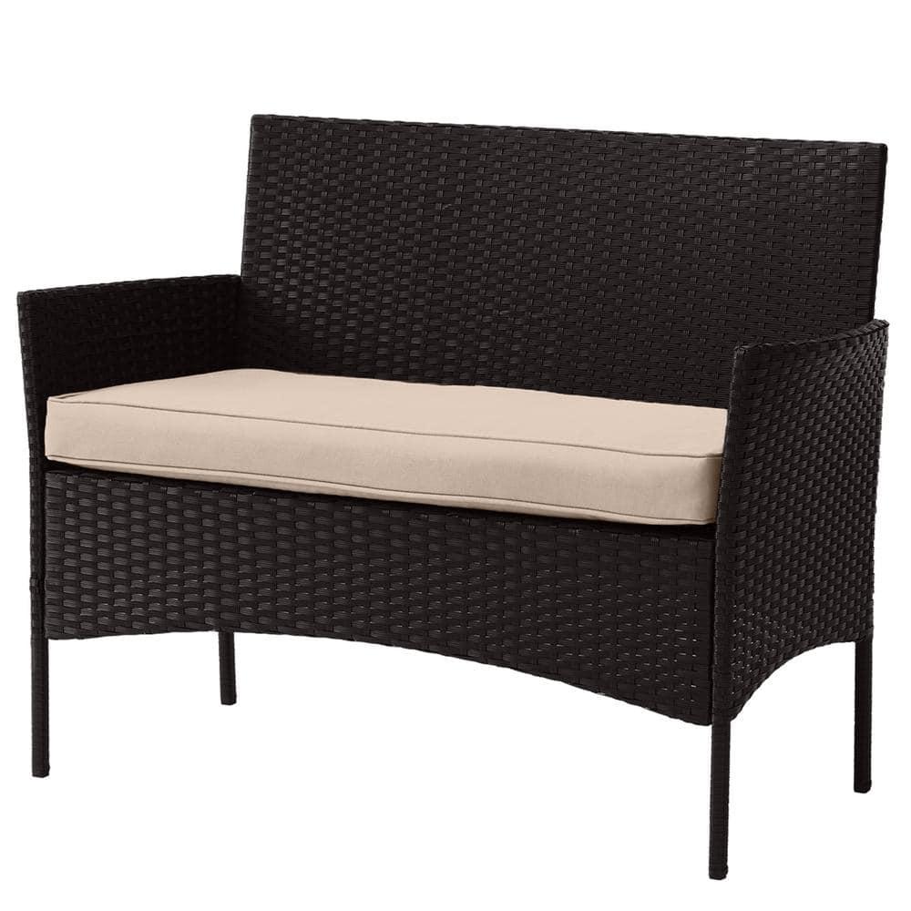 Pure Garden 4pc Outdoor Patio Rattan Furniture Set Black