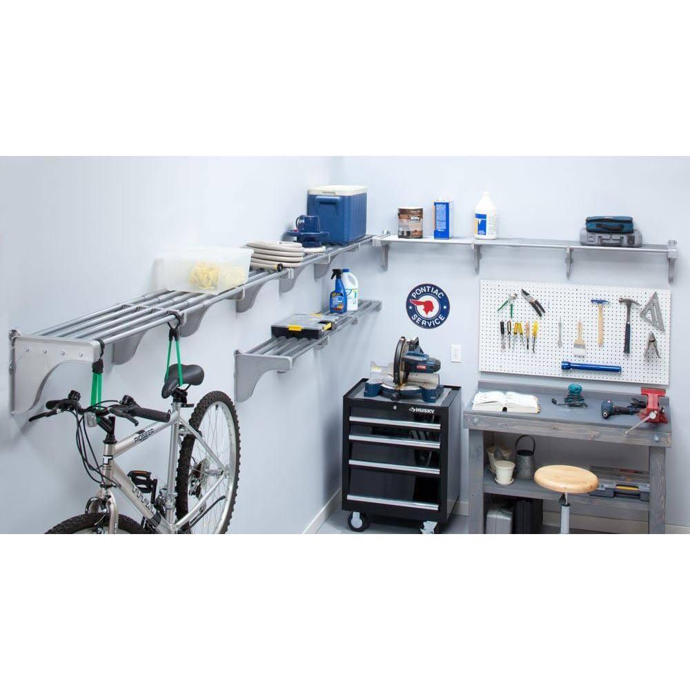 EZ Shelf-Expandable-Garage Shelf- -White- Easy to Install -Strong (up to 250 Lbs)- Wire Shelving Alternative –Wall Mounted Garage Shelf Organizer (White, 40.5" - 75")