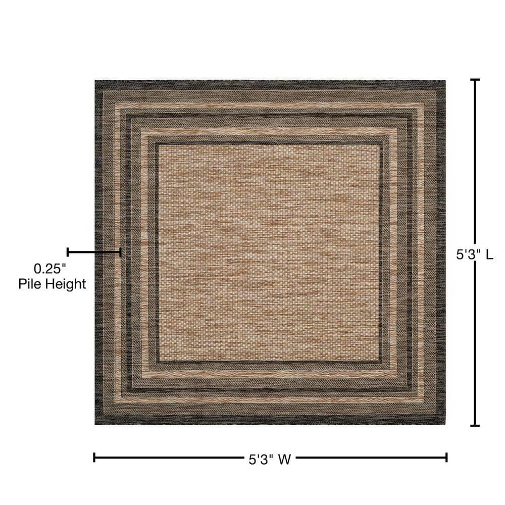 Courtyard CY8475 Power Loomed Indoor and Outdoor Area Rug - Natural/Black - 5'3"x5'3" - Safavieh