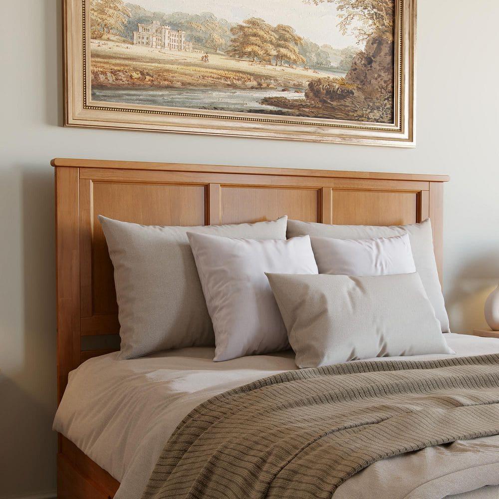 AFI Madison Queen Solid Wood Panel Headboard with Attachable Charger, Light Toffee
