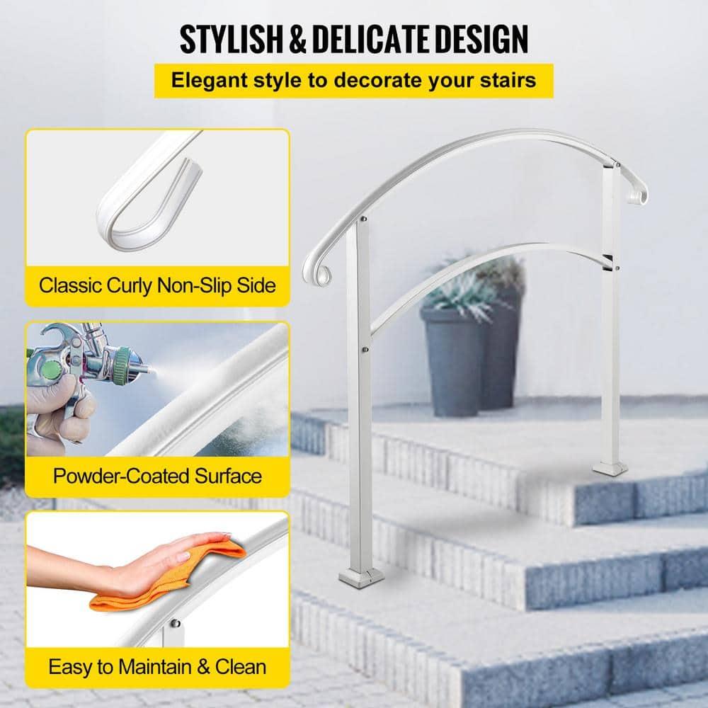 Outdoor Handrail for 1-3 Steps, 41.7 in. H x 36.4 in. W, White, Iron, Stair Railing Kit, Porch and Concrete/Wood Stairs