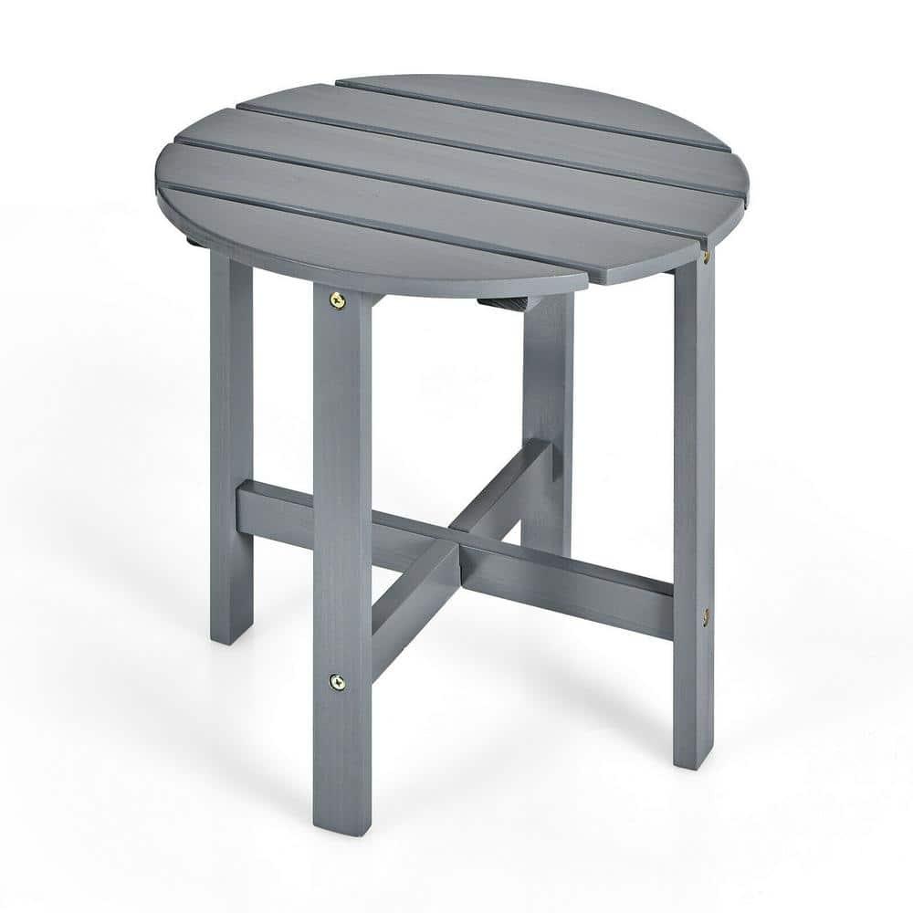 Tangkula 18" Outdoor Round Side Table Wooden Coffee Table Suitable for Garden Patio Balcony Gray