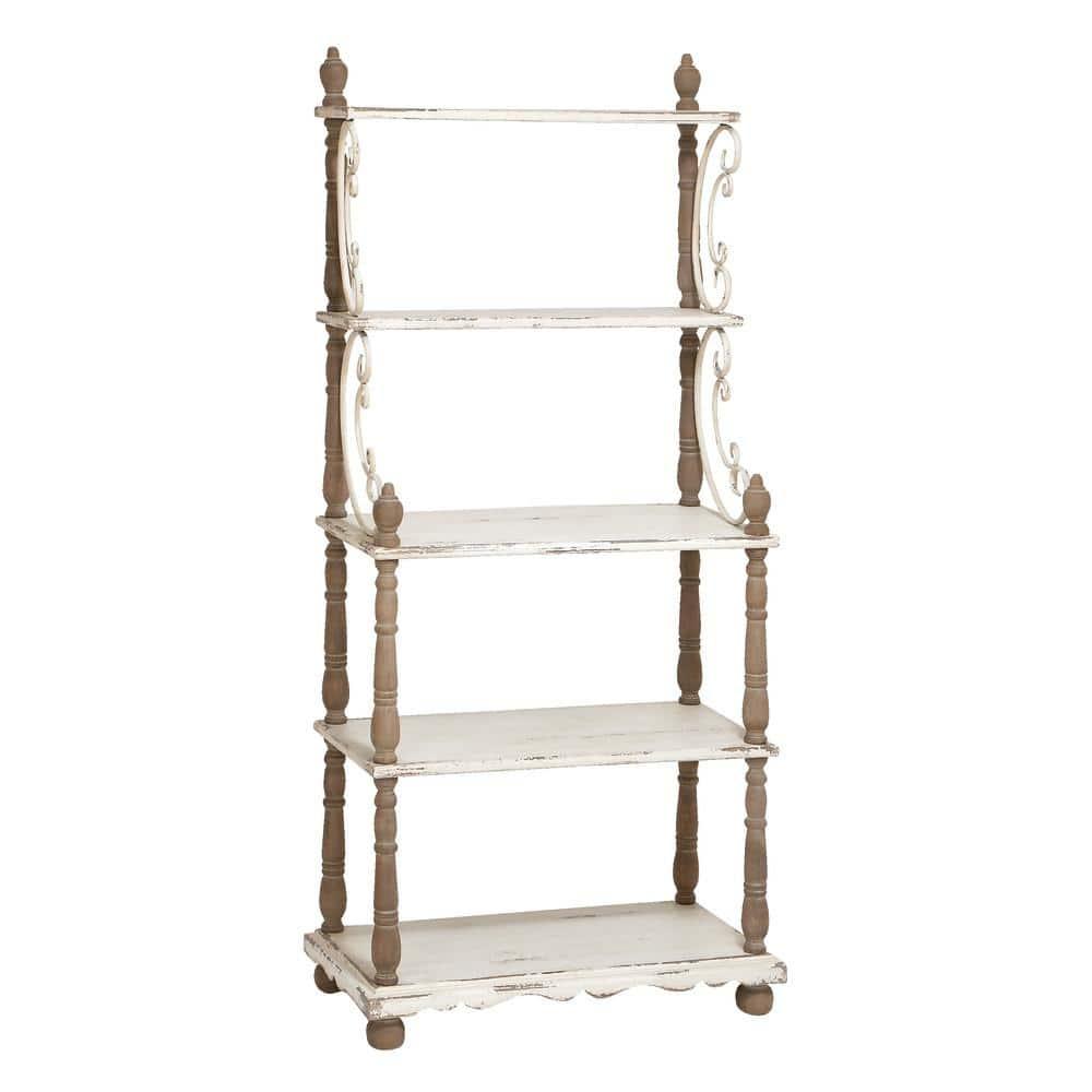 75" x 32" Farmhouse Wood Shelving Unit Off White - Olivia & May: 5-Tier Storage Bookcase