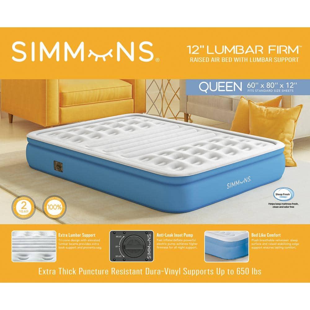 Simmons Simmons Lumbar Firm, 12" Tri-Zone Inflatable Air Mattress with Built-In Pump & Extra Lumbar Support